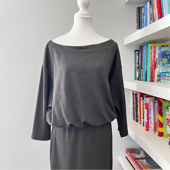 Anthropologie Grey Column Boat Neck Midi Dress Size Medium M - Picture 3 of 12